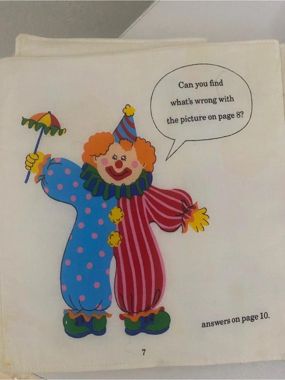 Vintage Here Comes The Clowns Fabric Cotton Kids Soft Colorful Nursery Book 9x9